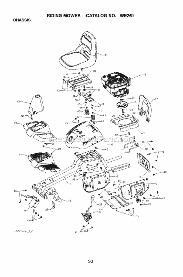 Chassis_Enclosures Diagram and Parts List for WE261 2011-02 - 96022000801 Weed Eater Lawn Tractor